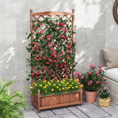 Lucktree 60” Wooden Planter Container with Drainage Holes Trellis