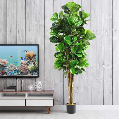 Fake Fiddle Leaf Fig Tree Artificial Greenery Plants in Pots Decorative Trees (5ft)