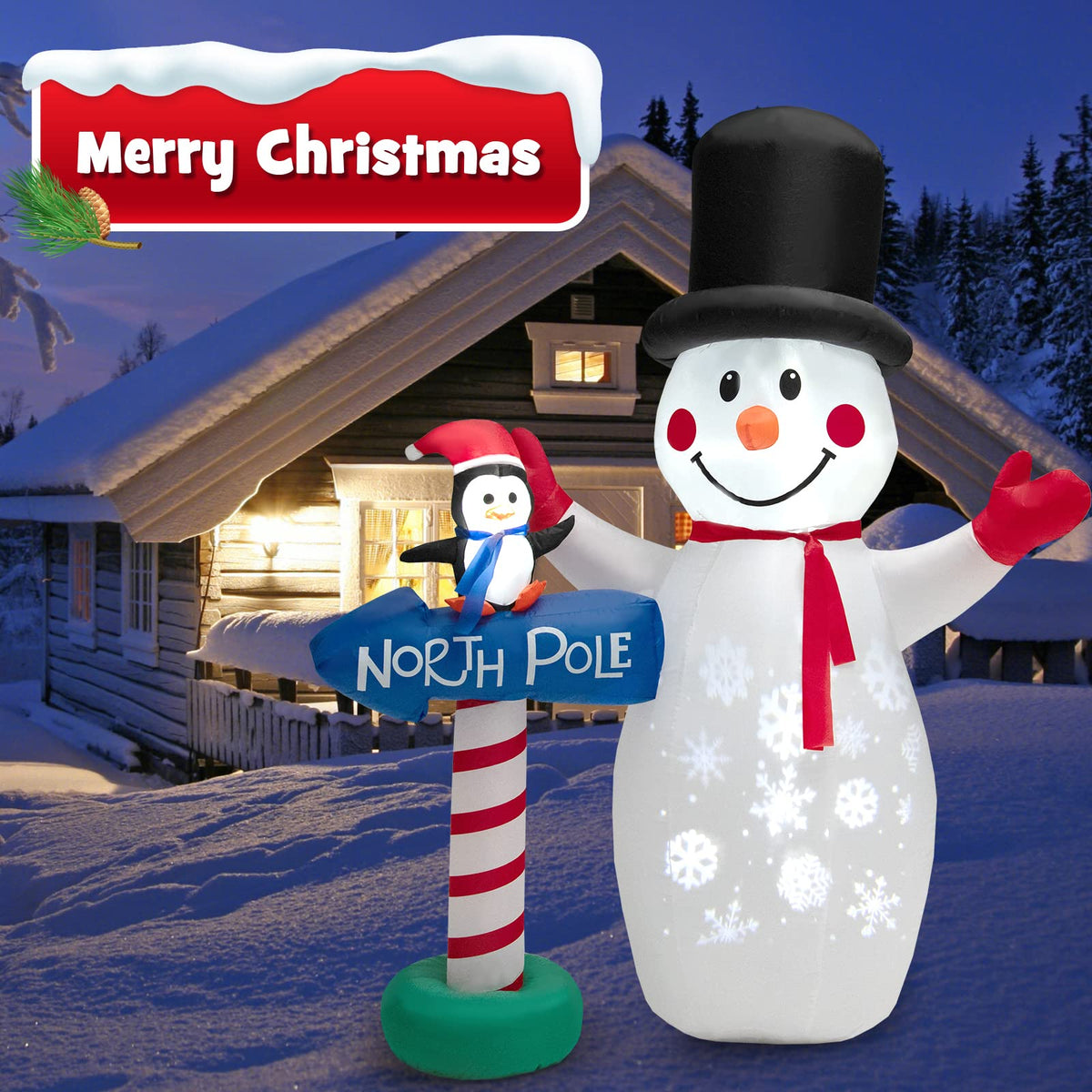 Lucktree 6 FT Inflatable Christmas Snowman, Blow up Xmas Decoration w/ Penguin Guidepost