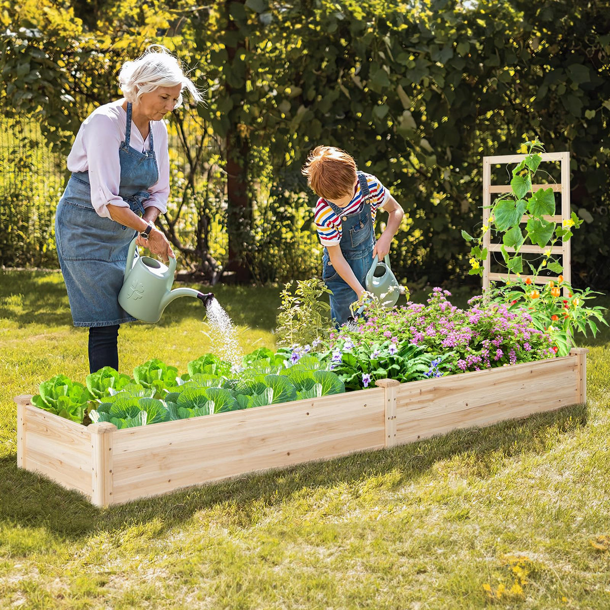 Lucktree Raised Garden Bed with Trellis, 93" L x 25" W x 40" H
