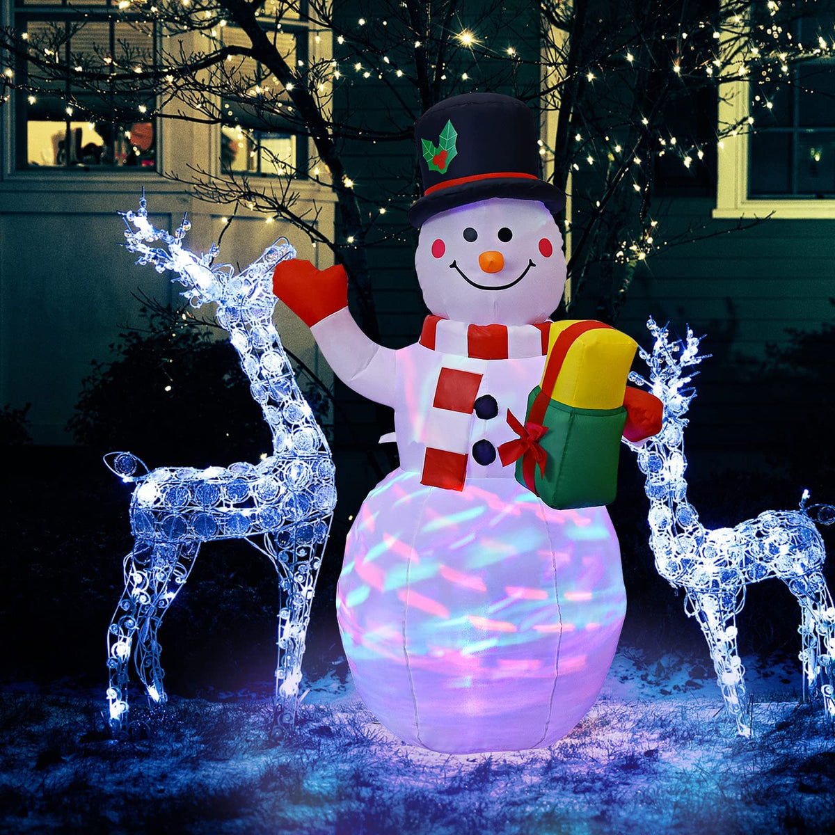 Lucktree Inflatable christmas Snowman, Santa Claus, Built-in Colorful LED Lights