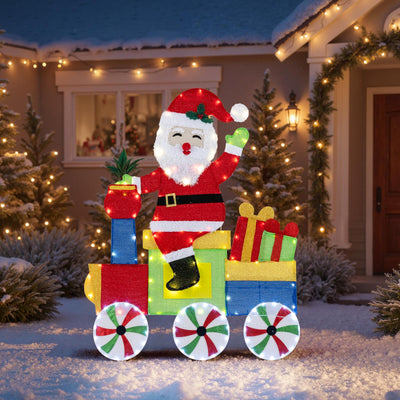 Lucktree Lighted Santa on Train Christmas Decoration with LED Lights