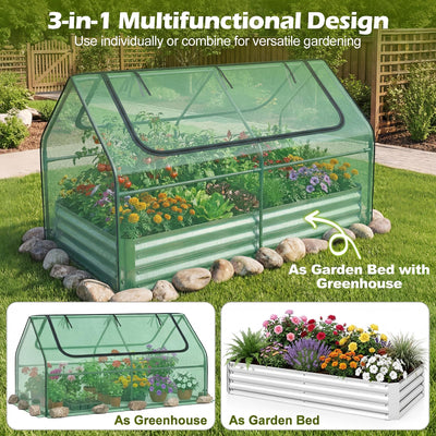 Lucktree 3-in-1 Metal Raised Garden Bed with Greenhouse Cover
