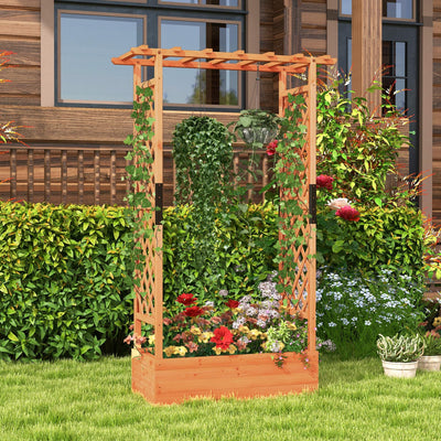 Lucktree Raised Garden Bed with 2-Sided Trellis & Hanging Roof