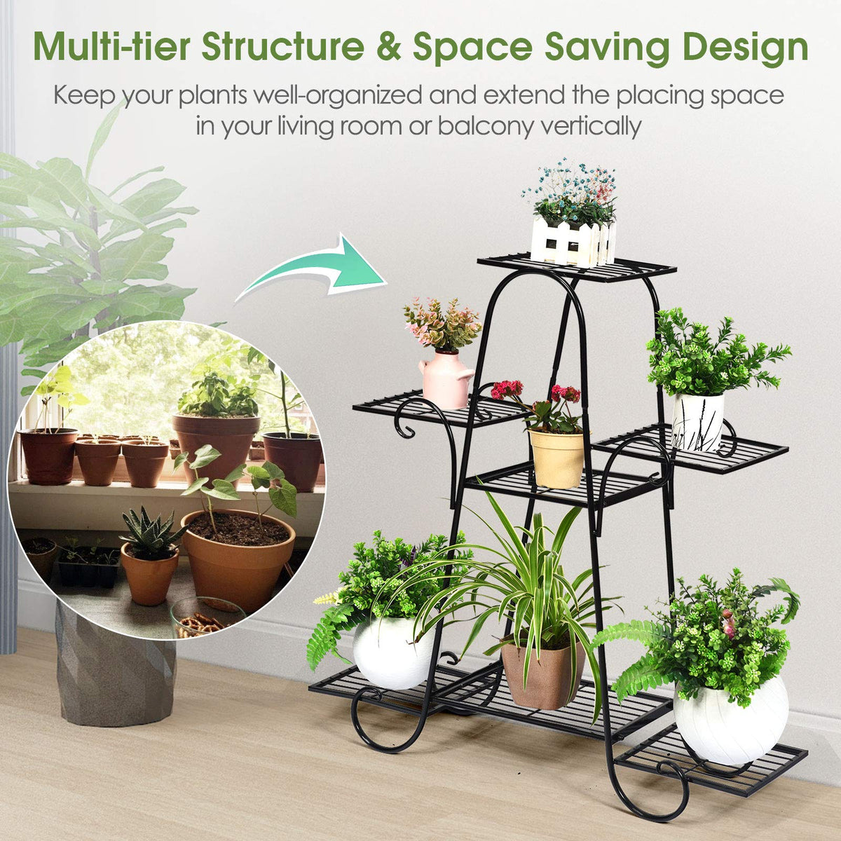 Lucktree 7 Tiers Metal Plant Stand Flower Pots Holder