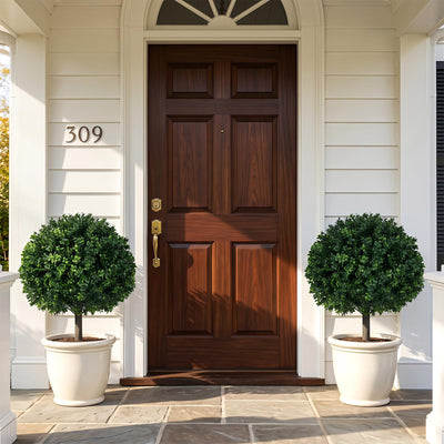 Lucktree 27" Artificial Boxwood Topiary Trees Set of 2 with Ground Spikes