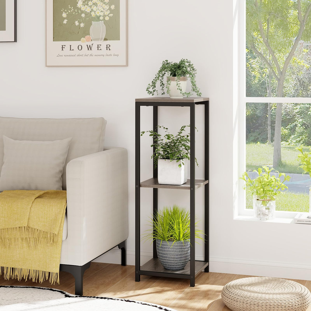 Lucktree 3 Tier Tall Plant Stand Indoor, 36 Inch Corner Plant Holder with Metal Frame