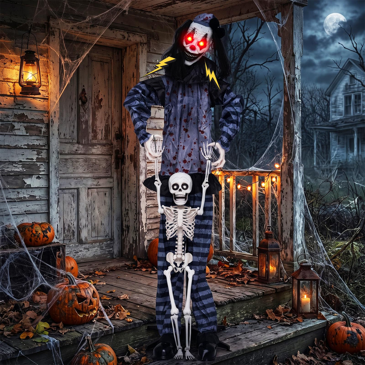 Lucktree 70" Halloween Animated Life-Size Clown Catching Skeleton Doll