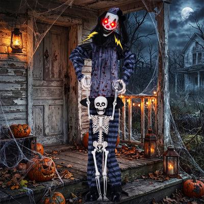 Lucktree 70" Halloween Animated Life-Size Clown Catching Skeleton Doll