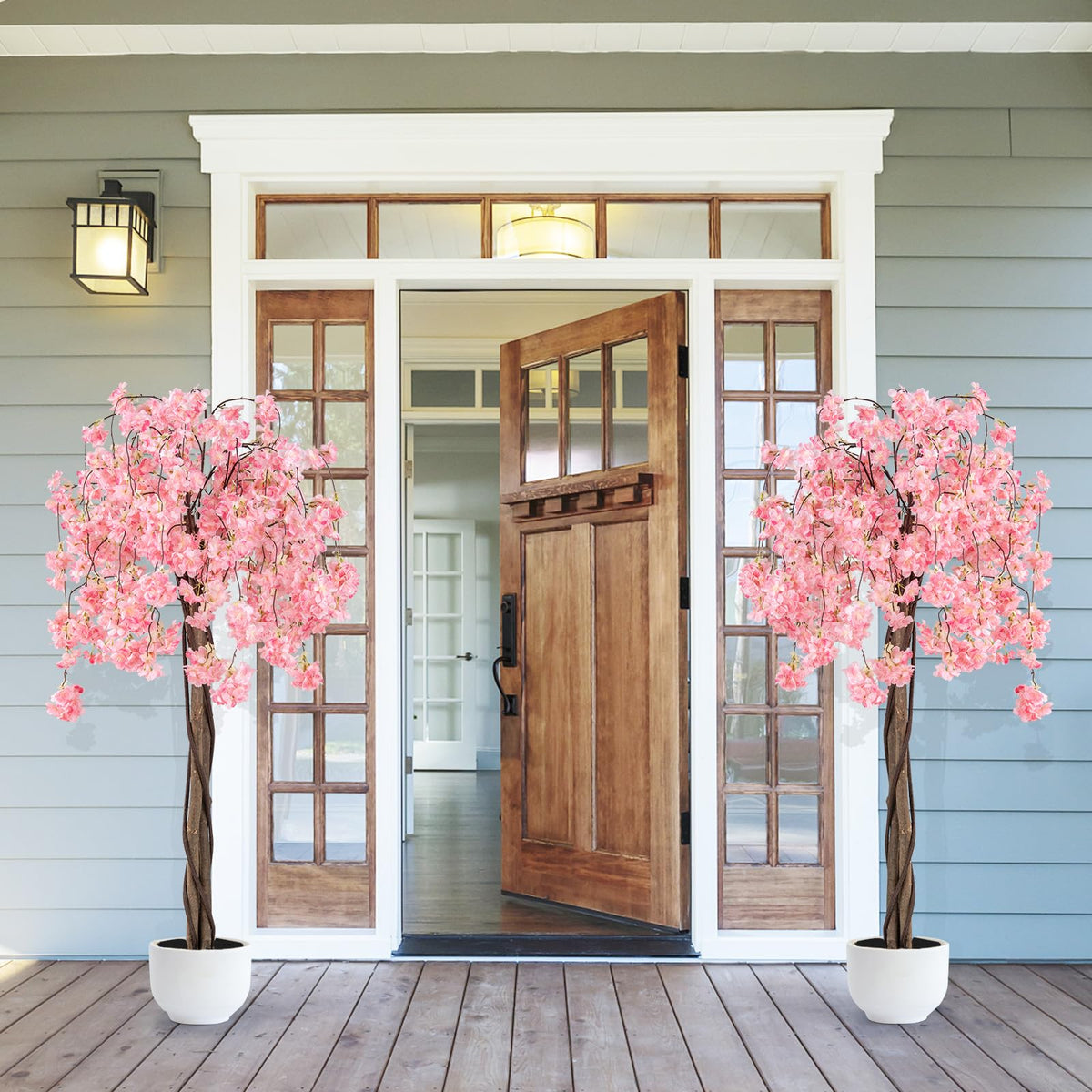 Lucktree 5.5FT Artificial Cherry Blossom Tree Faux Floral Plant Blooming Tree in Nursery Pot