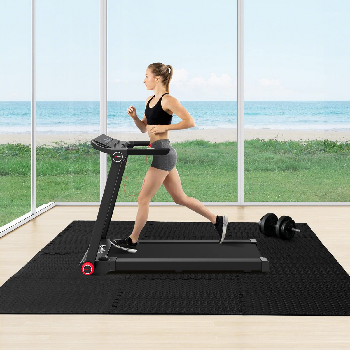 Lucktree 12 Tiles Exercise Flooring Mats with Border, Non-Slip EVA Foam Protective Mats