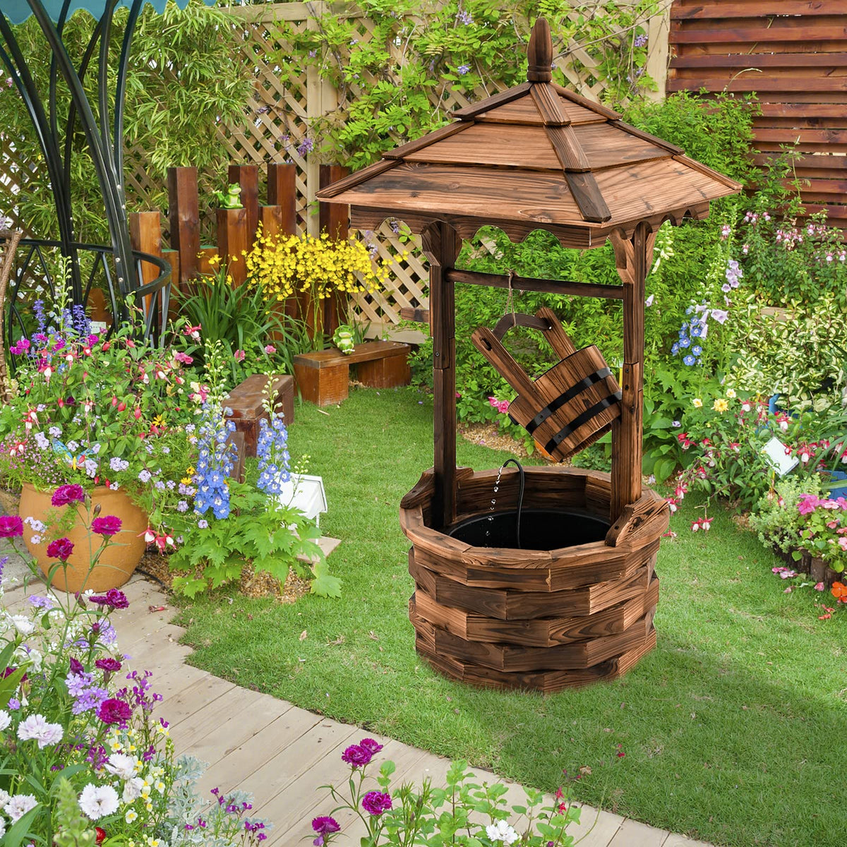 Lucktree Outdoor Wishing Well Water Fountain, 22.5" x 22.5" x 48.5"