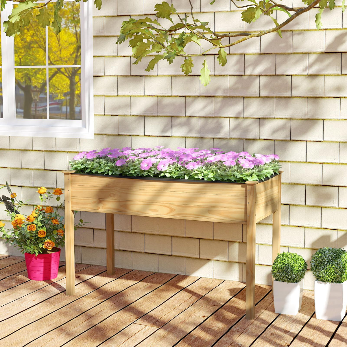 Lucktree 47"x23"x30"  Elevated Wood Planter Box with Liner