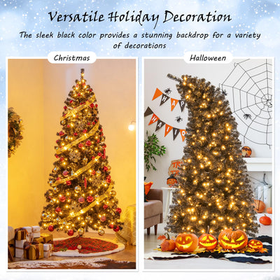 Lucktree 7 FT Artificial Halloween Tree, Pre-Lit Black Christmas Tree with Bendable Top Section