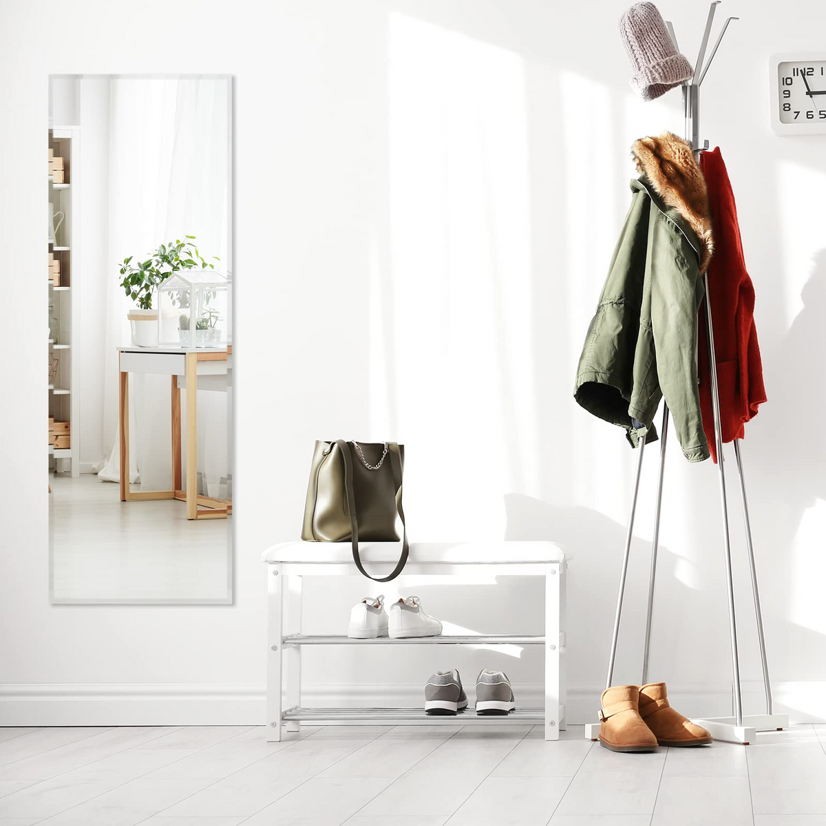 Lucktree Full Length Mirror Wall Mounted , 43 x 15 Inch Rectangle Frameless Mirror w/Beveled Edge, Wall Dressing Mirror