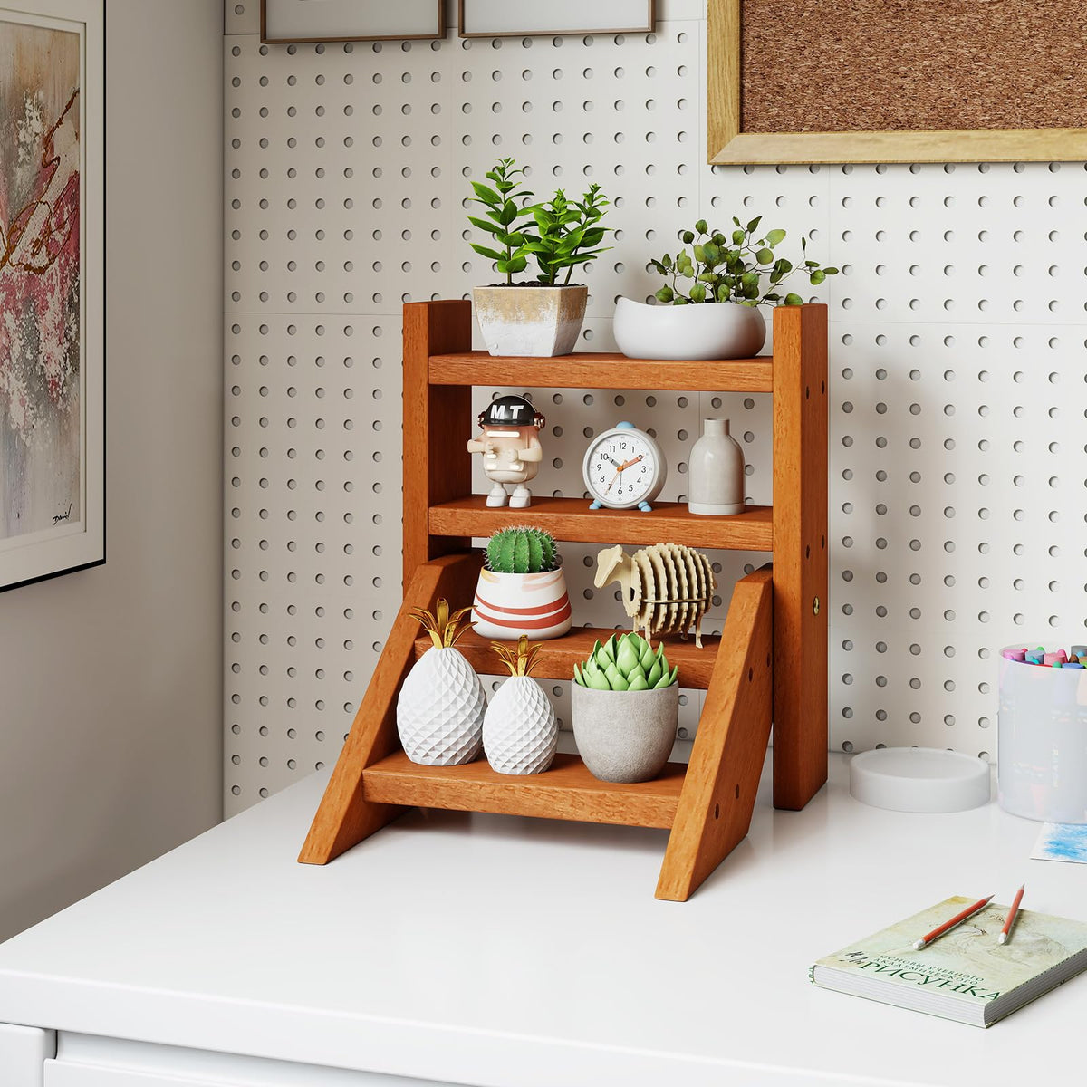 Lucktree Plant Stand for Desk 4-Tier Small Tabletop Ladder Shelf for Succulents