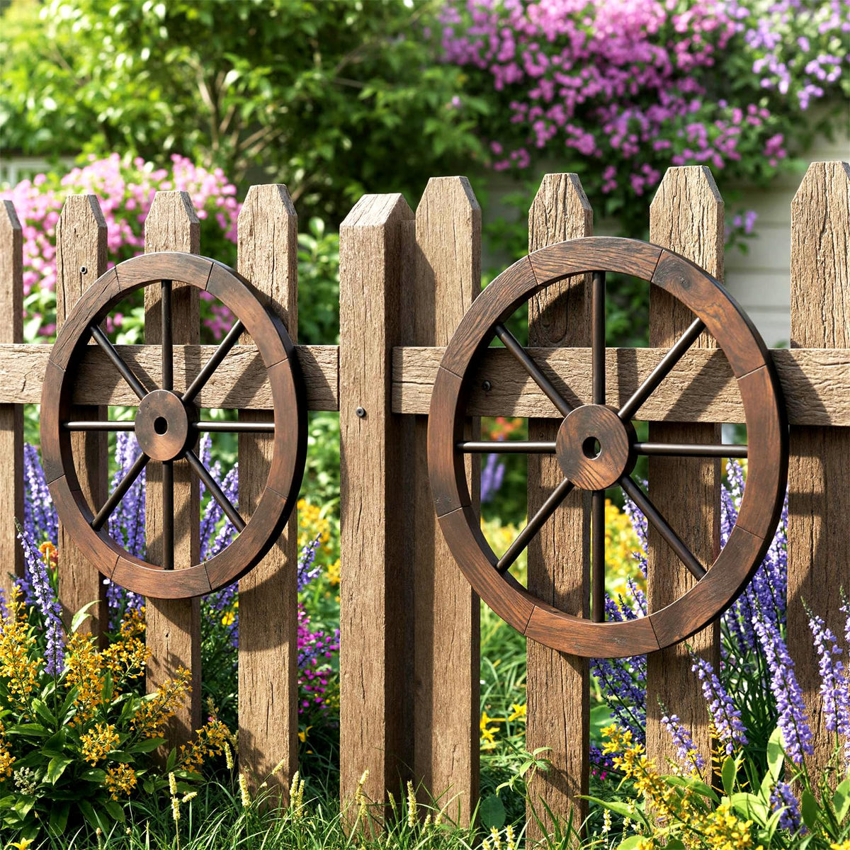 Lucktree 24-Inch Wagon Wheels 2/4 Pieces Carbonized Solid Fir Wood