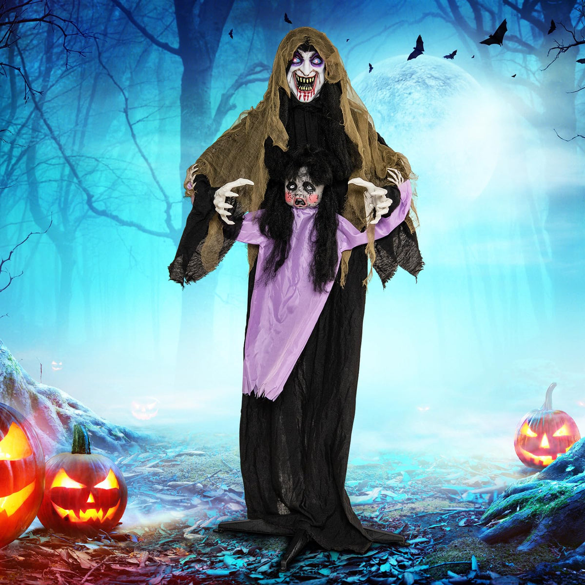 5.6 FT Halloween Animated Standing Vampire Catching Creepy Doll