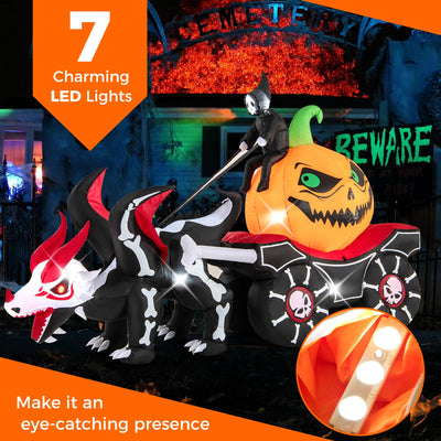 Lucktree 9 FT Halloween Inflatable Outdoor Decoration, Blow up Grim Reaper Driving Pumpkin Carriage