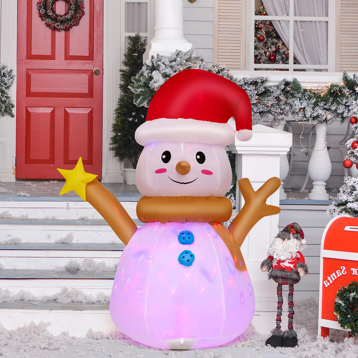 Lucktree 4 FT Lighted Christmas Inflatable Snowman with 360° Rotating Colorful LED Light