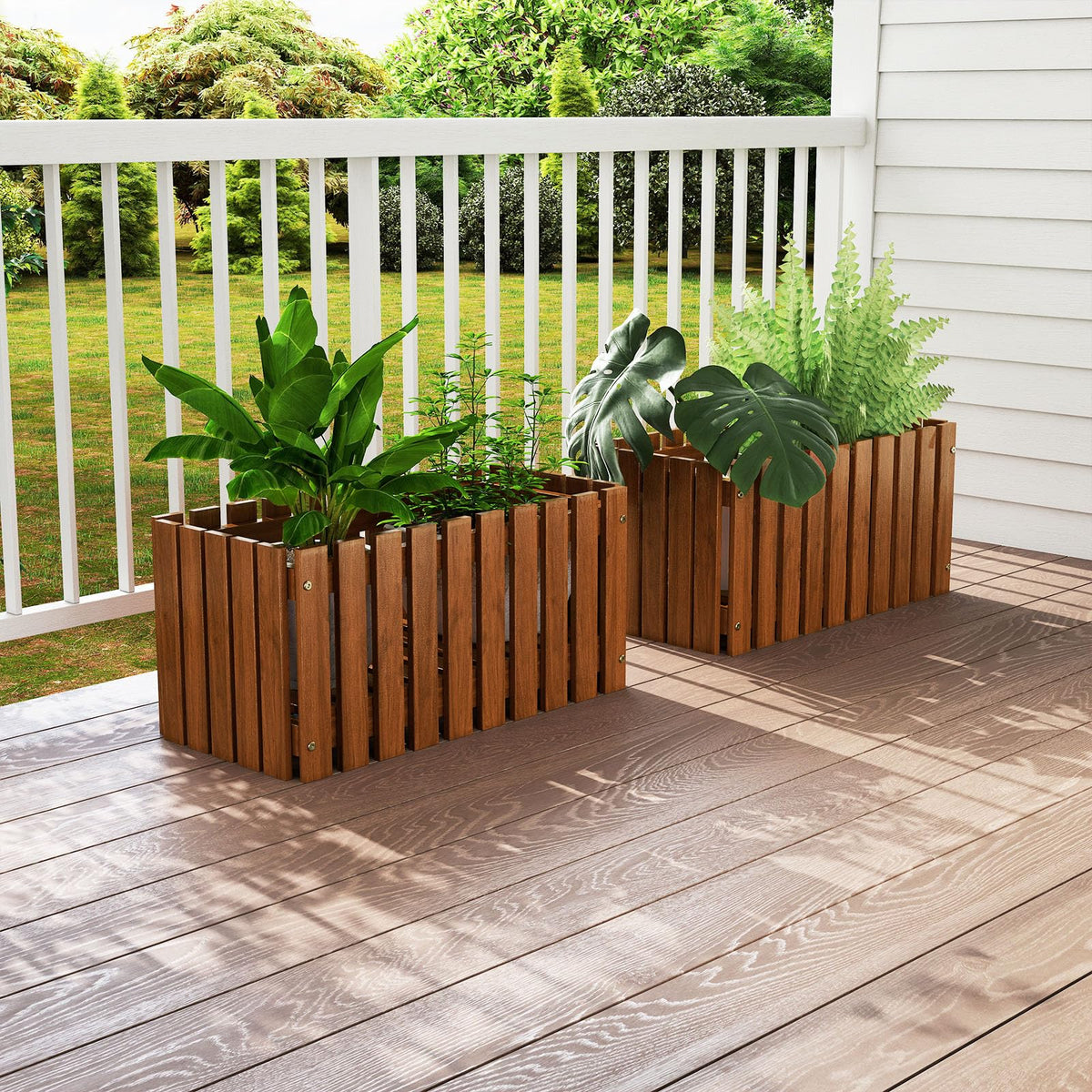 Lucktree Slat Style Planter Box Wood Raised Garden Bed for Growing Vegetables Flowers Herbs
