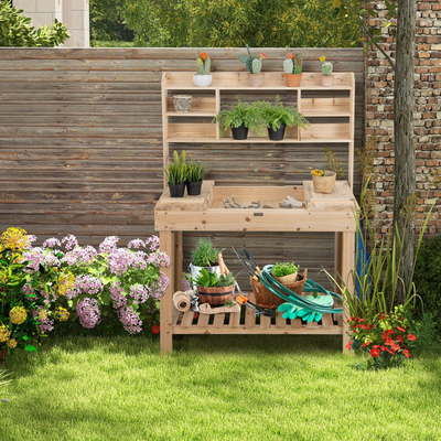 Lucktree Garden Potting Bench Table, Large Workbench Table with Shelves, 43.5"x19.5"x 60.5"