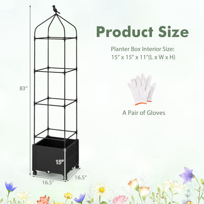 Lucktree Raised Garden Bed with Tomato Cages, Obelisk & Bird Top