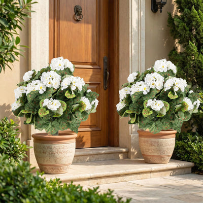 Lucktree 22.5” Artificial Begonia Ball Trees Set of 2 with Ground Spikes