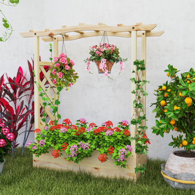 Lucktree Raised Garden Bed with Sided Trellis & Hanging Roof, Wood Planter Box, 44”x14”x45” (L x W x H)