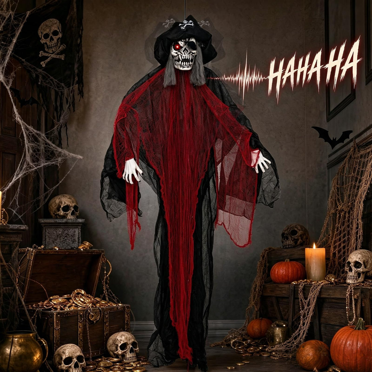 9.4 FT Animated Halloween Hanging Pirate with Glowing Eyes