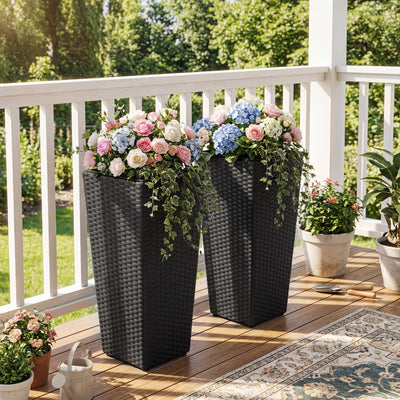 Lucktree Set of 2 Rattan Tall Plant Pots with Detachable Plastic Liners