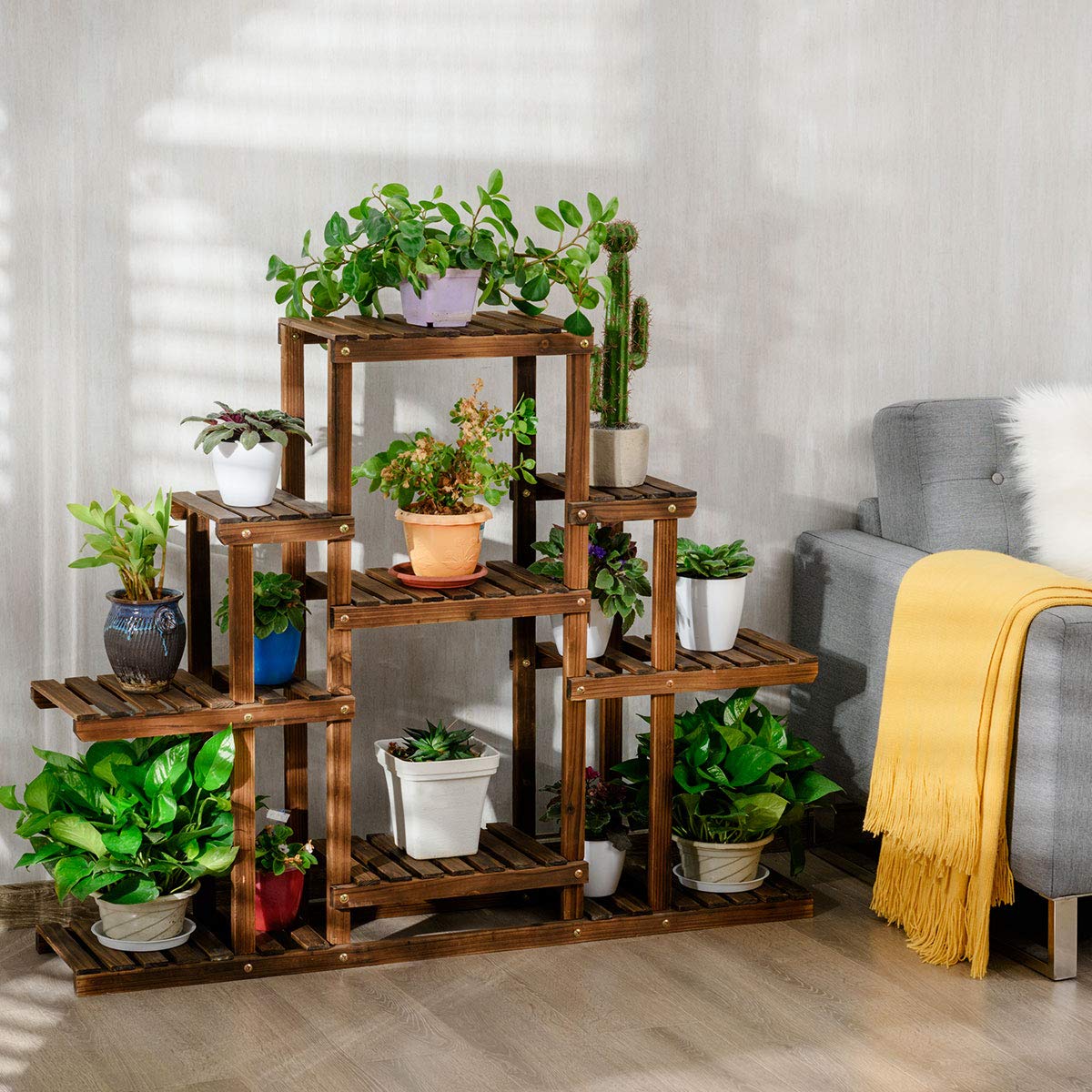 Lucktree Flower Rack Wood Plant Stand Wood Shelves Bonsai Display Shelf