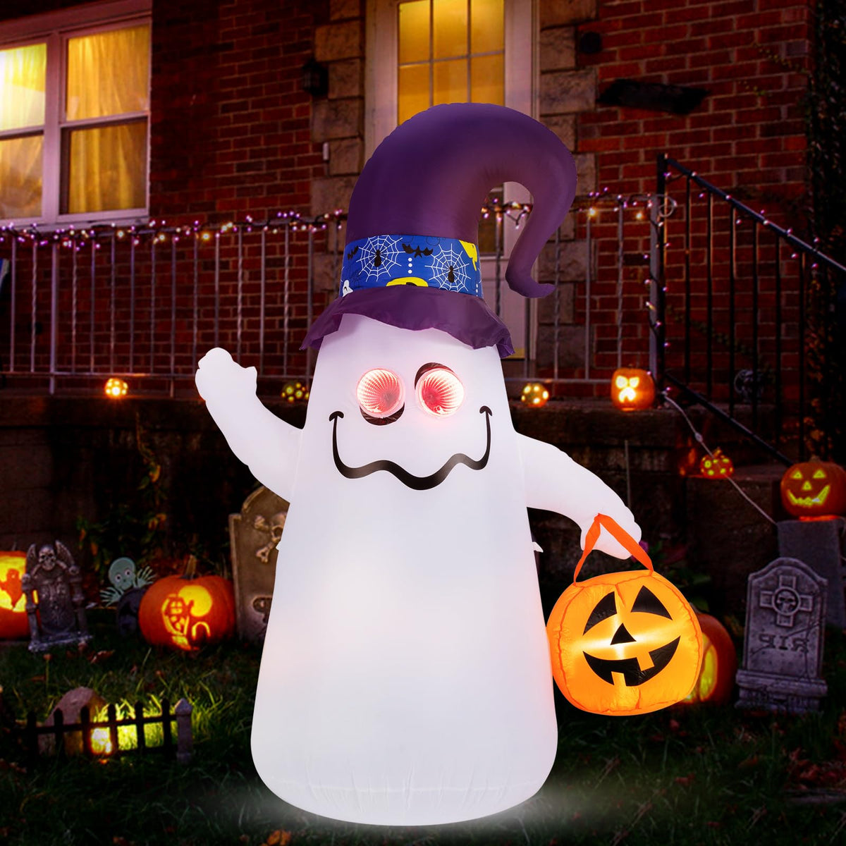 Lucktree 6 FT Halloween Inflatable Cute Ghost with Jack-O-Lantern