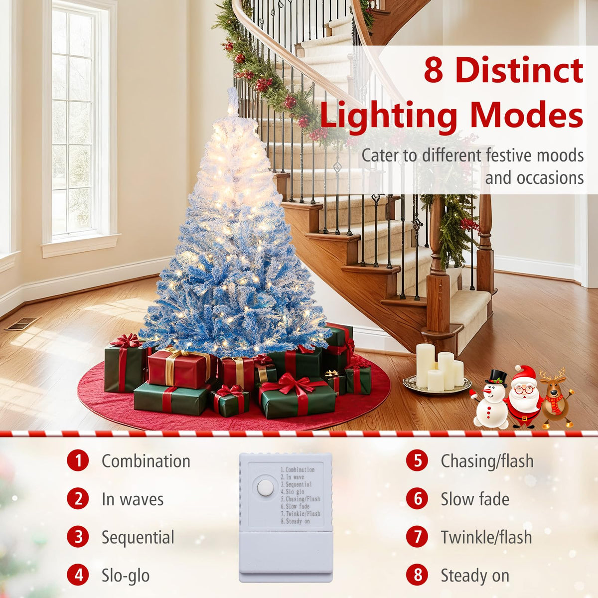 Lucktree Pre-Lit Snow Flocked Christmas Tree | Artificial Hinged Xmas Full Tree