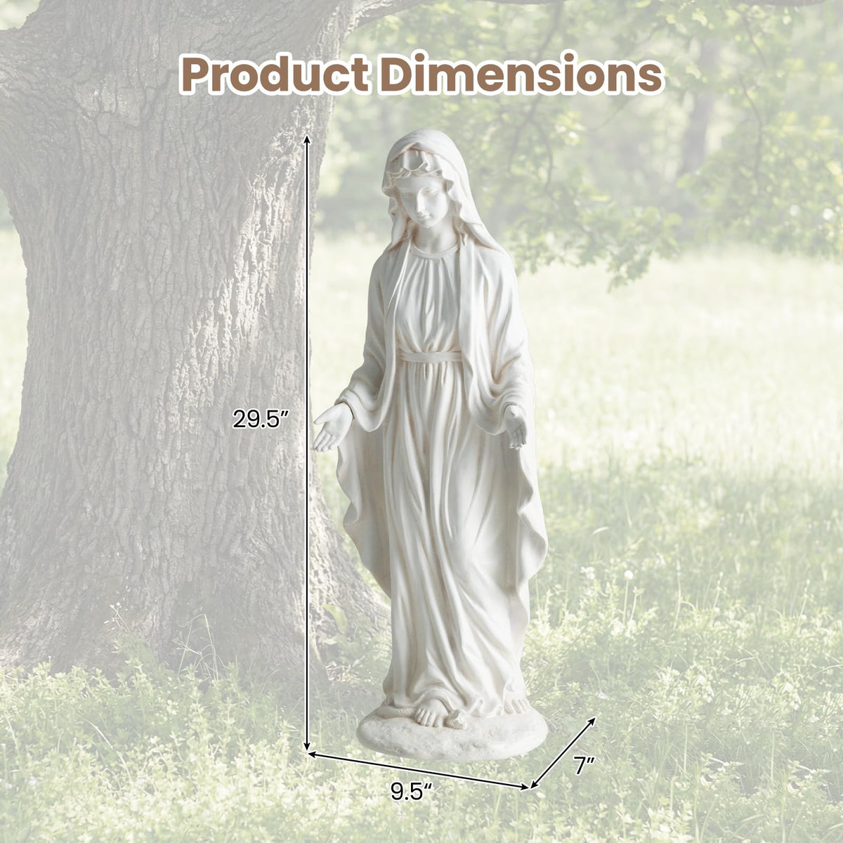 Lucktree Virgin Mary Garden Statue 29.5" | Blessed Mother Outdoor Religious Statue with Serpent
