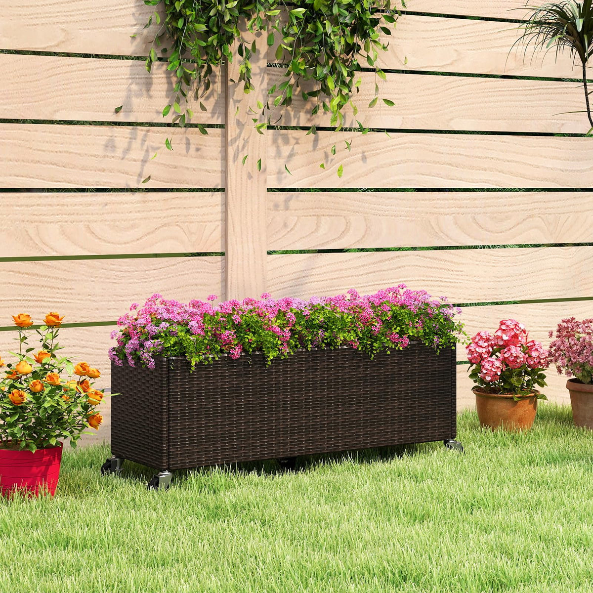 Lucktree 38”x12”x14" Wicker Raised Garden Bed with Wheels