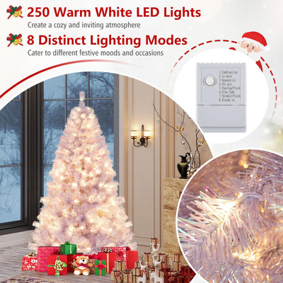Lucktree 6FT / 7.5FT Pre-Lit Tinsel Christmas Tree with Warm White LED Lights