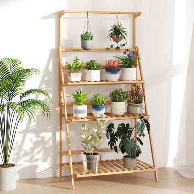 Lucktree Plant Stand Indoor Outdoor - Bamboo 3-Tier Hanging Tall Ladder Flower Pot Display Organizer Rack