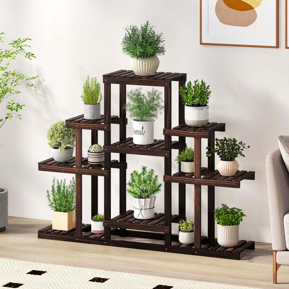 Lucktree Plant Stand Indoor & Outdoor 6 Tier Wood Flower Pot Stand for Multiple Plants