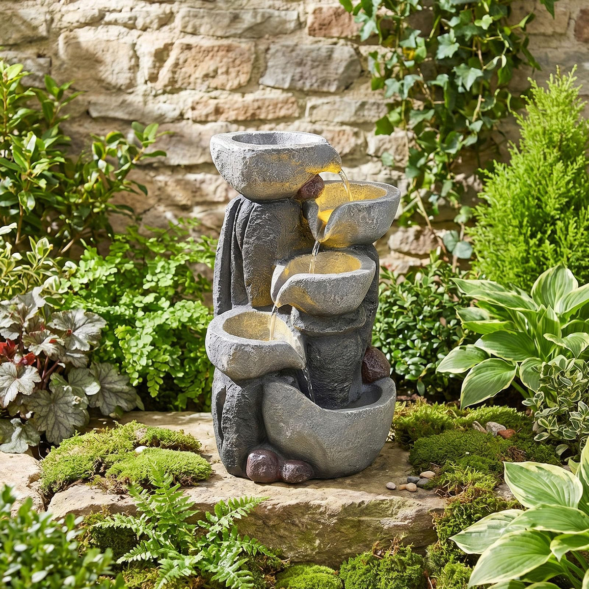 Lucktree 5-Tier Outdoor Water Fountain with Lights