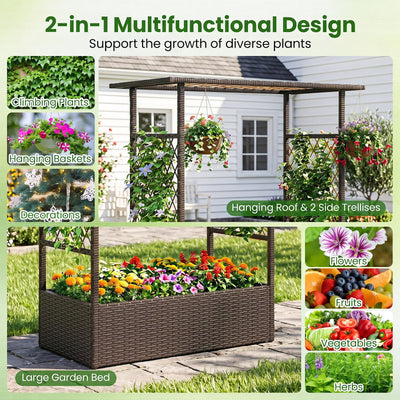Lucktree Raised Garden Bed with Trellis & Hanging Roof