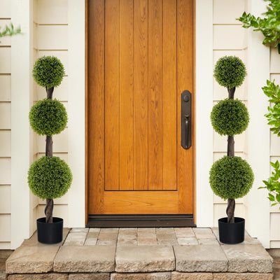 Lucktree 4ft Artificial Boxwood Topiary Ball Tree, Faux Potted Plants Cypress Tree with Weighted Pot