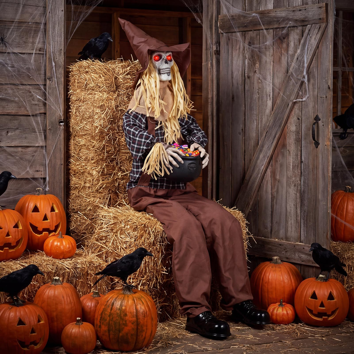 Lucktree 4.4 FT Animated Halloween Sitting Scary Scarecrow Decoration