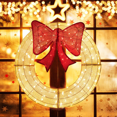 Lucktree 48 Inch Pre-Lit Christmas Wreath, Indoor/Outdoor Xmas Decoration with 200 LED Lights