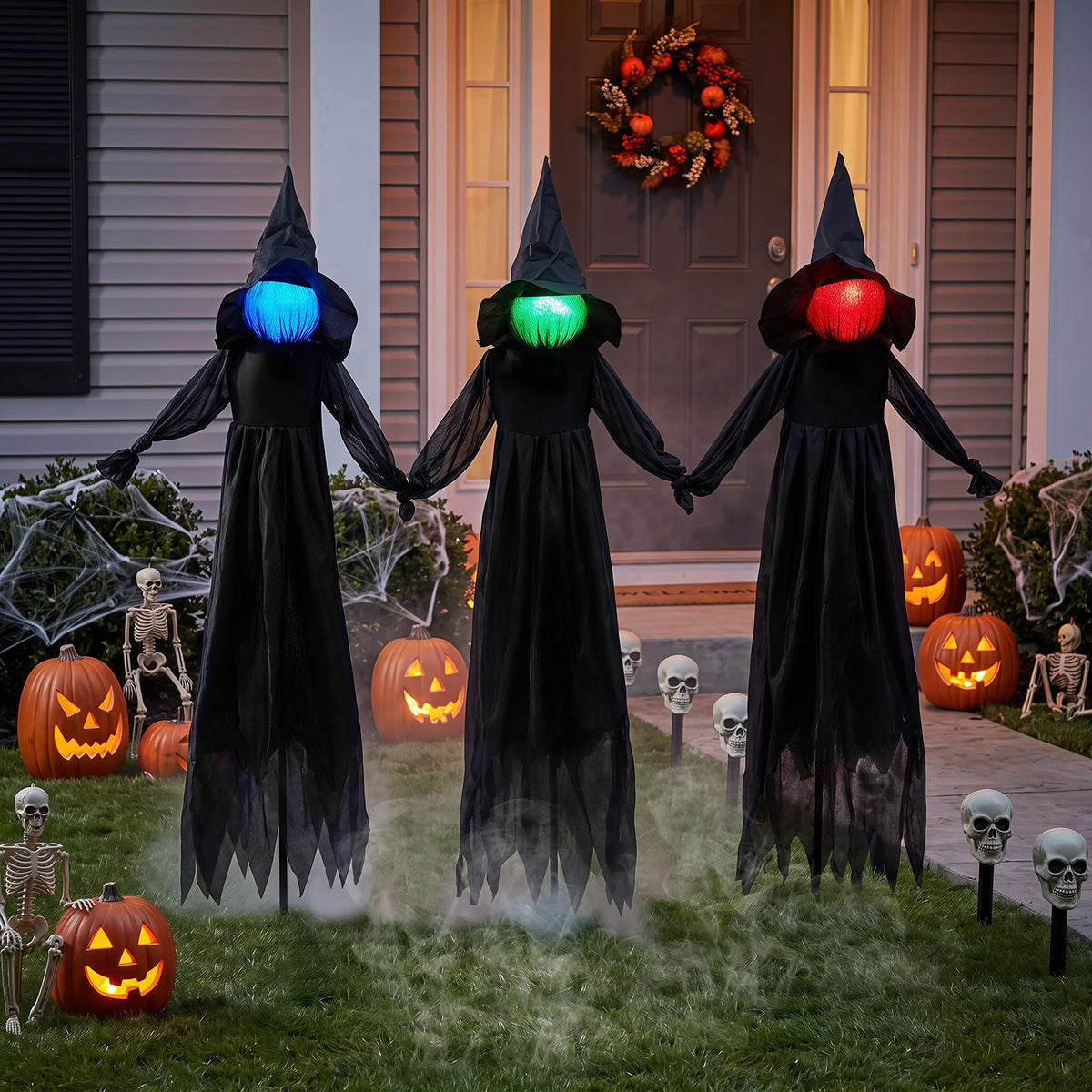 9.3 FT Outdoor Halloween Decoration Light Up Witch Stakes Set of 3