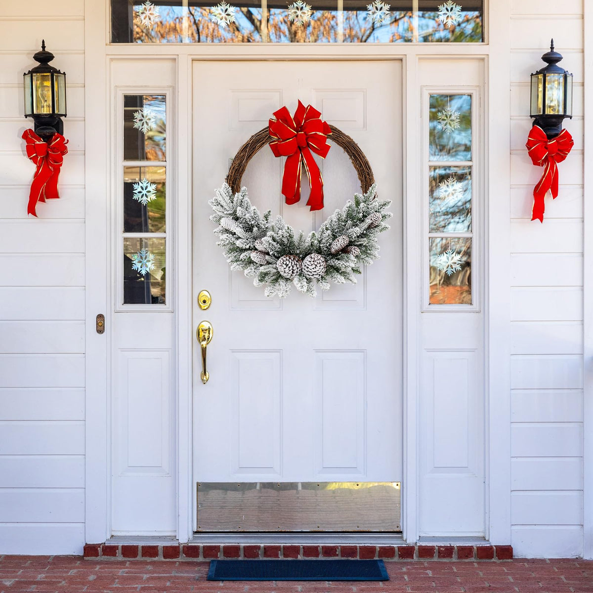 Lucktree 24” Pre-Lit Artificial Christmas Wreath, Snow Flocked Xmas Wreath with 35 Battery Operated Warm White LED Lights