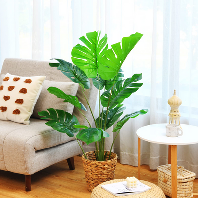 Lucktree Artificial Monstera Deliciosa Plant, 4ft Tall Fake Tropical Palm Tree w/10 Pcs Different Turtle Leaves - LucktreeUS