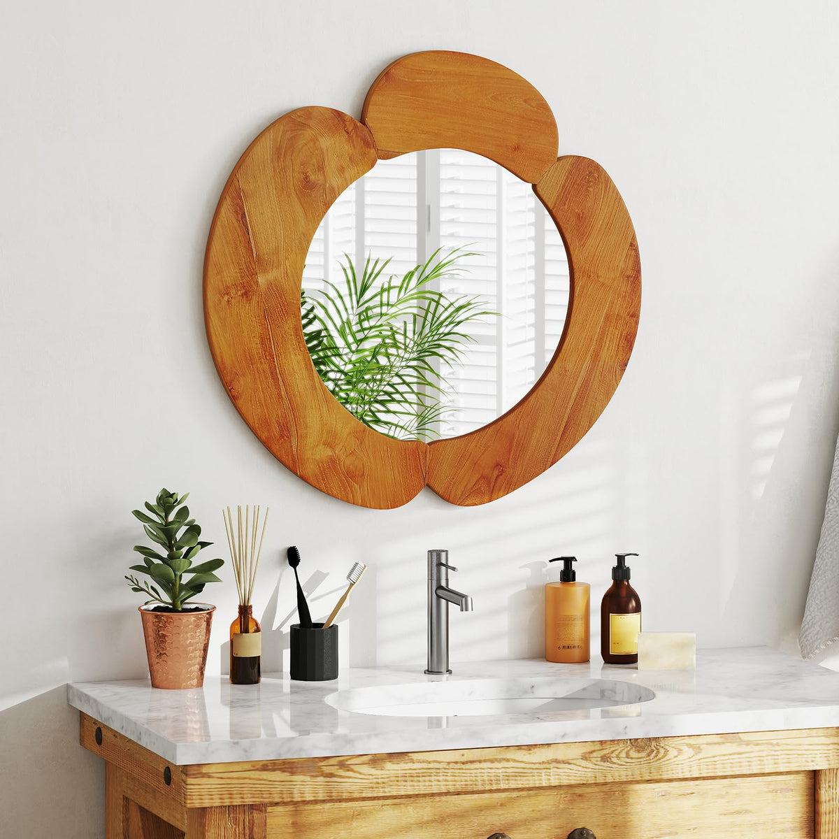 Lucktree Irregular Wall Mirror with Teak Wood Frame
