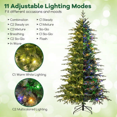 Lucktree 7.5ft Pre-Lit Artificial Christmas Tree with 1162 PVC & PE Tips, 380 Multicolored & Warm White LED Lights