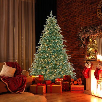 Lucktree 7ft Pre-Lit Artificial Christmas Tree, Hinged Full Xmas Pine Tree with 340 Warm White LED Lights